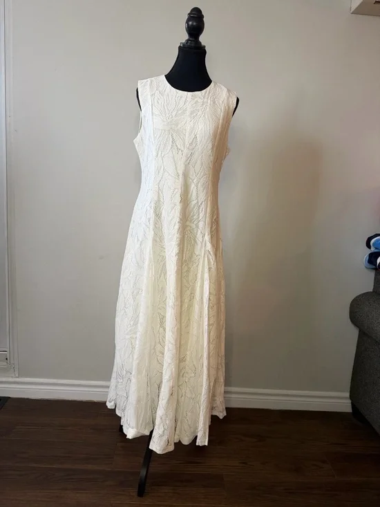White Lace Maxi Dress - Sleeveless A-Line - Picture 6 of 7